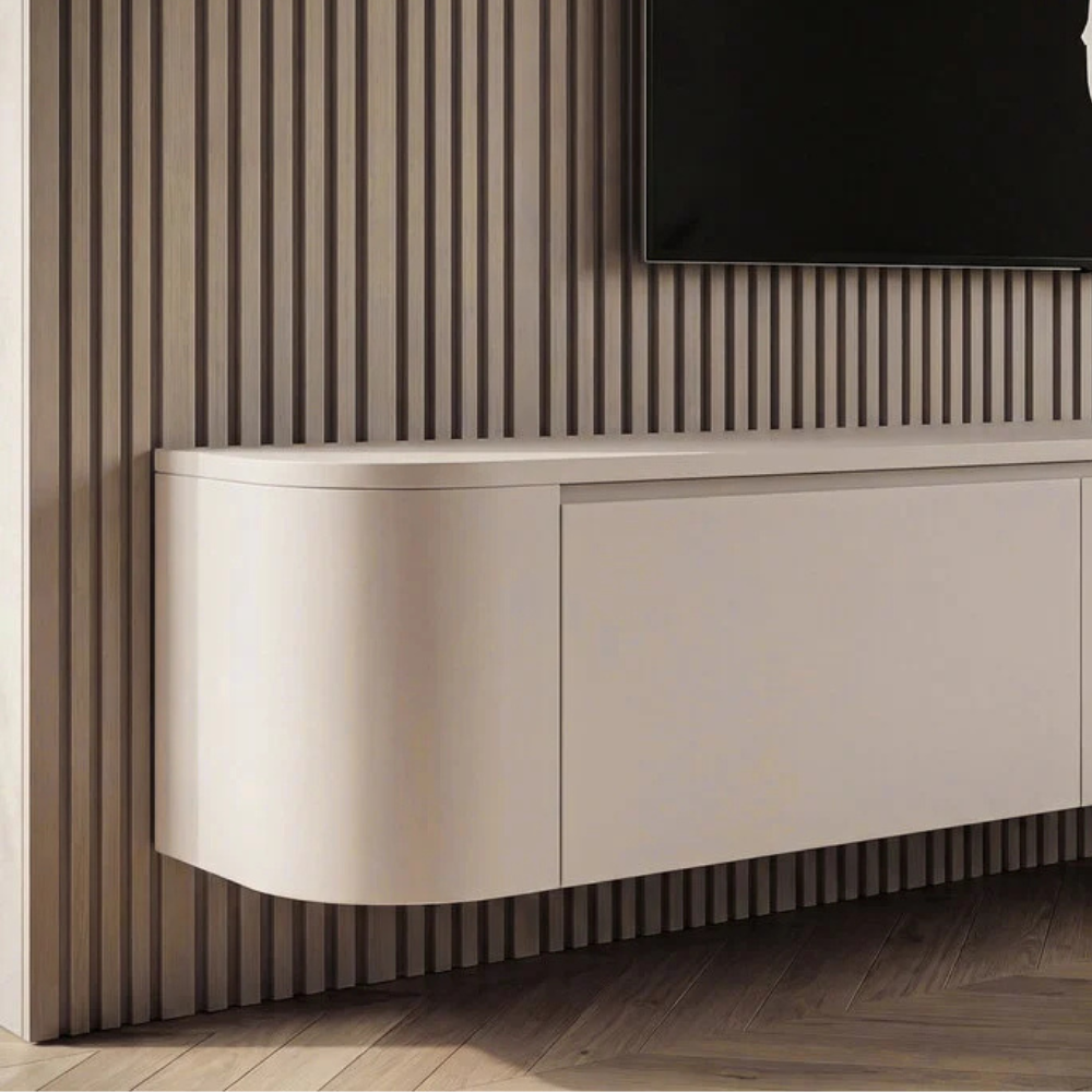 Japandi Curved TV Unit – Curved Side Design