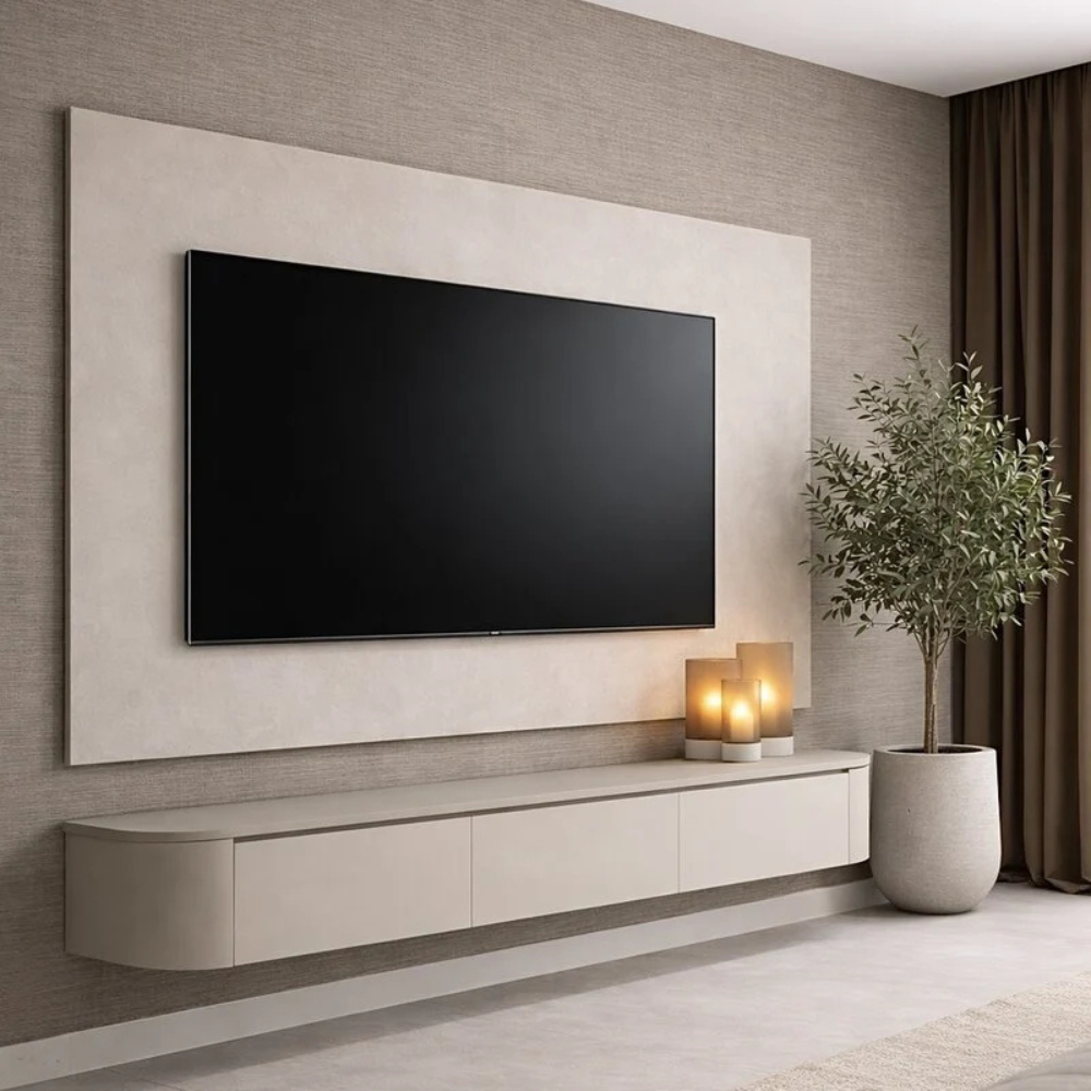Japandi Curved TV Unit – Curved Side Design