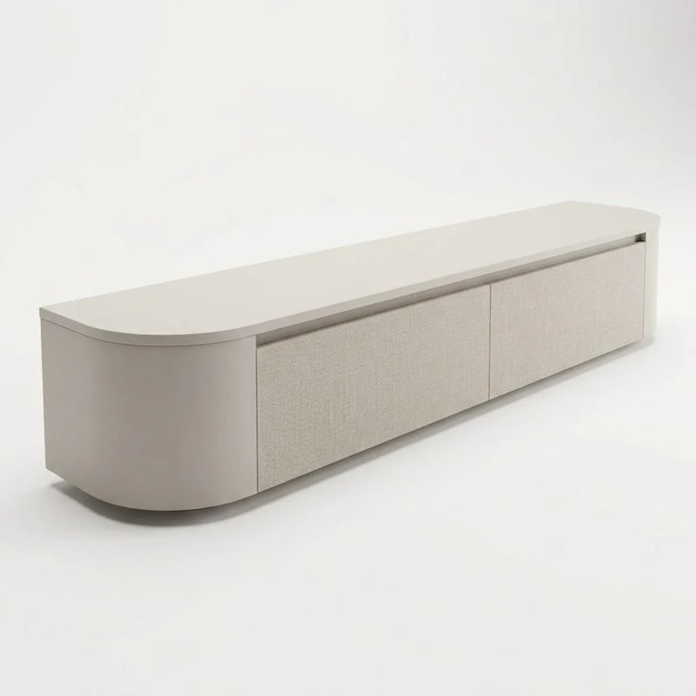 Japandi Curved TV Unit – Curved Side Design
