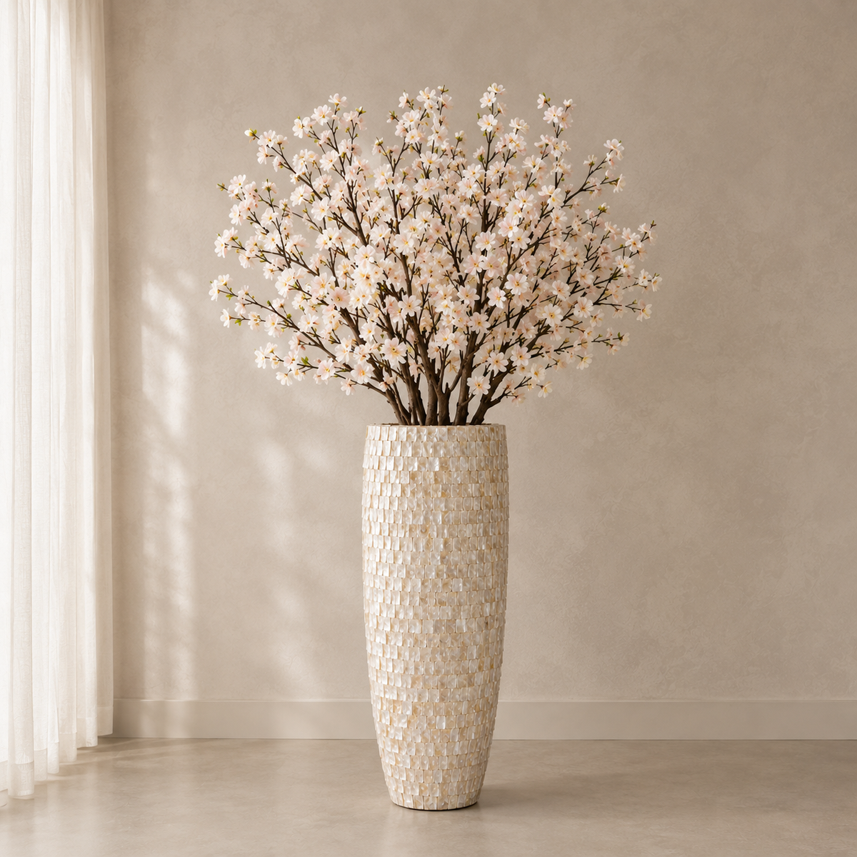 Handcrafted Shell Vase with Decorative Branches Included – Limited Edition