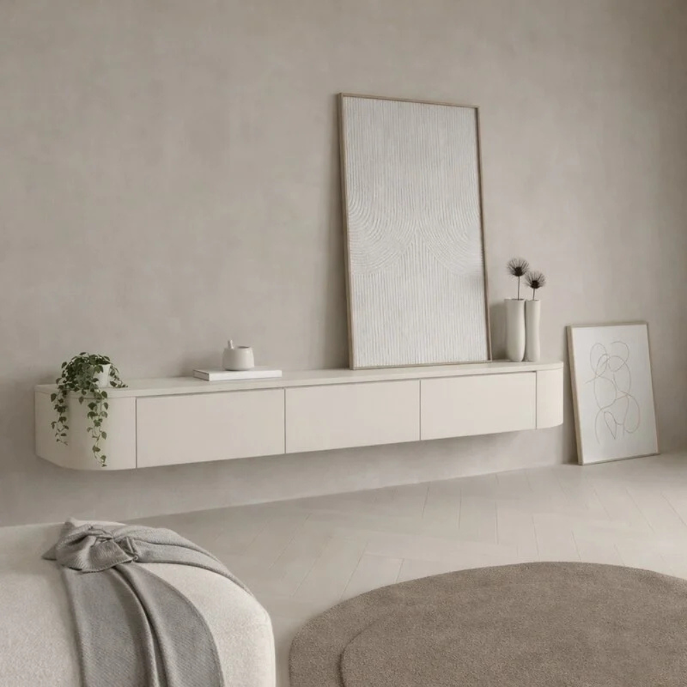 Japandi Curved TV Unit – Curved Side Design