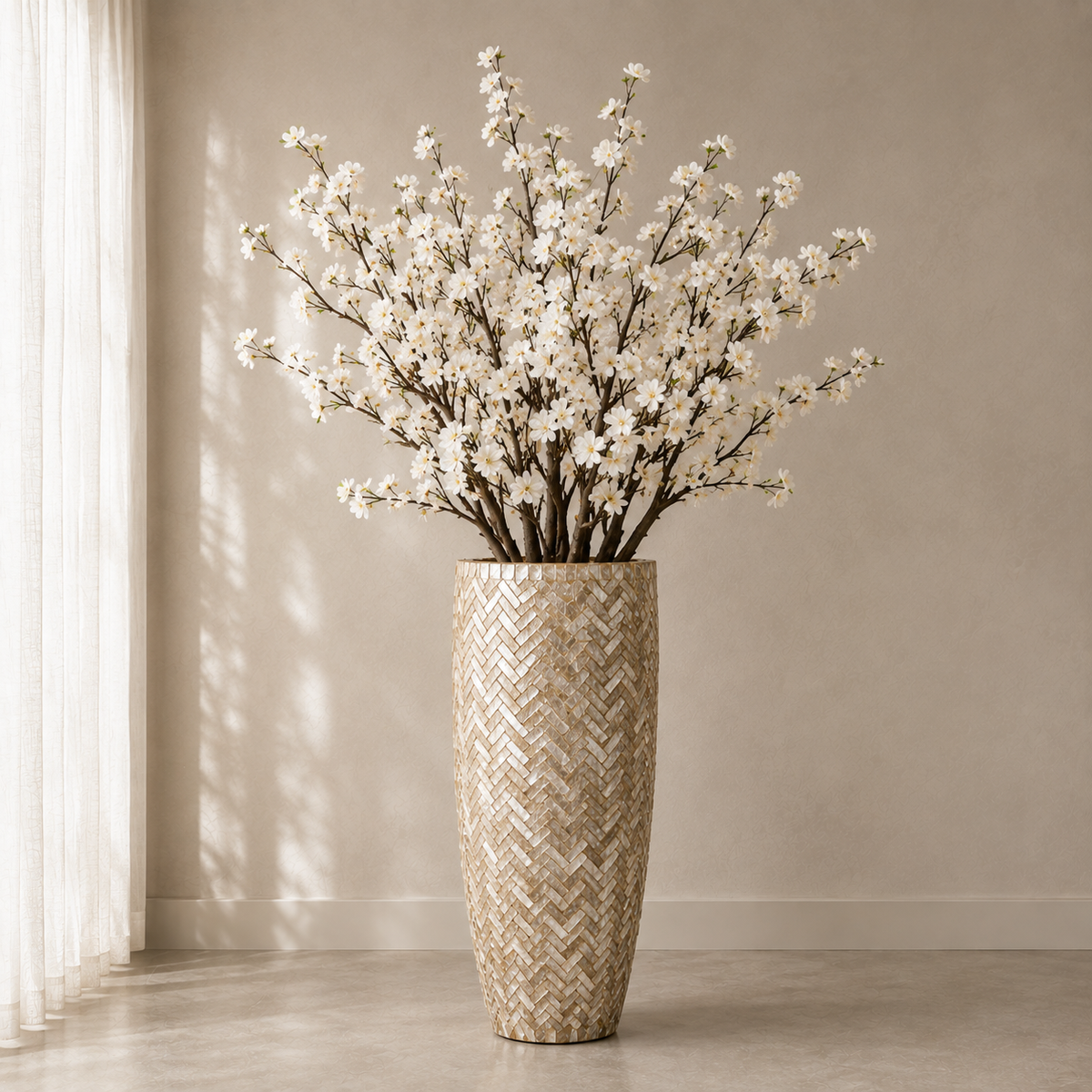 Handcrafted Shell Vase with Decorative Branches Included – Limited Edition