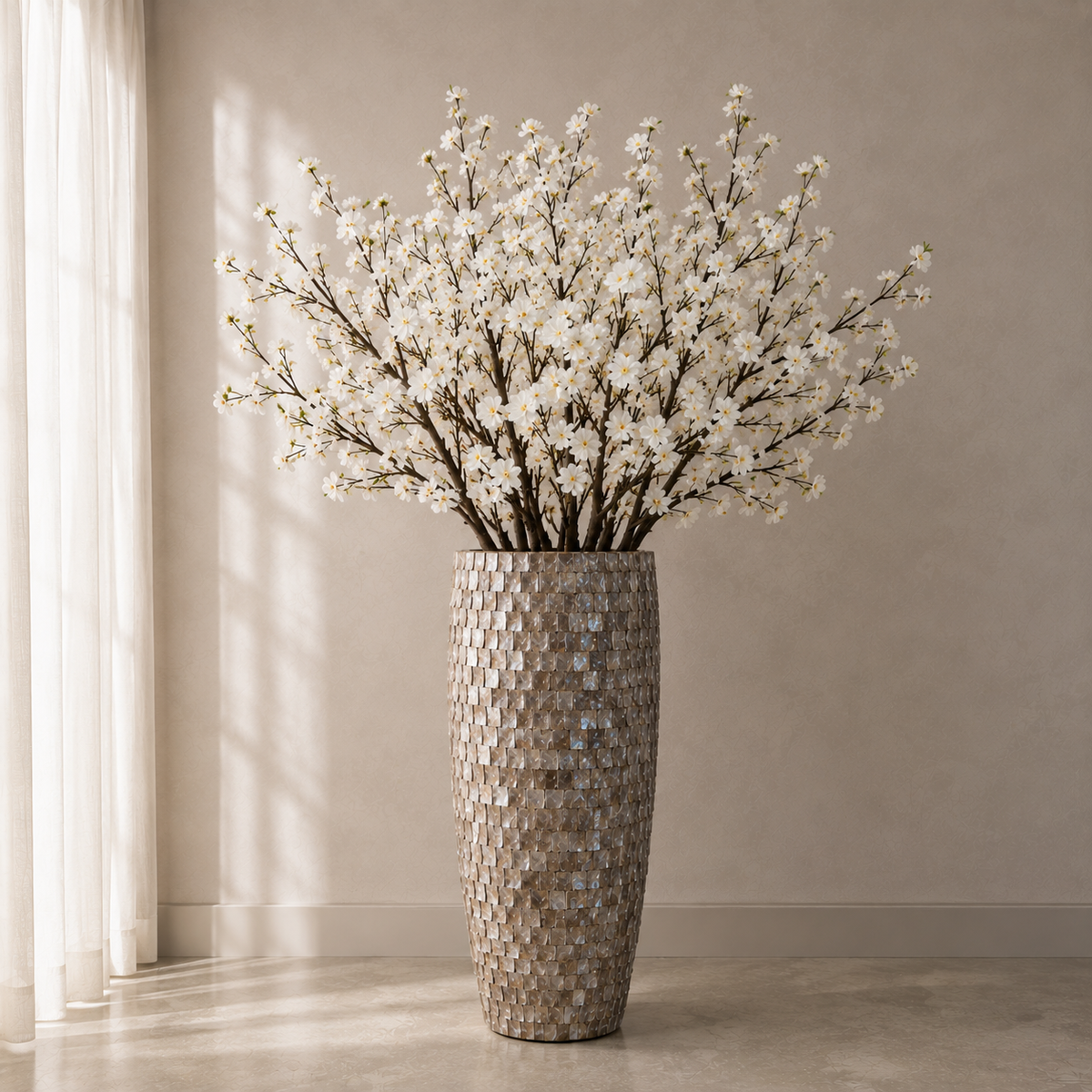 Handcrafted Shell Vase with Decorative Branches Included – Limited Edition