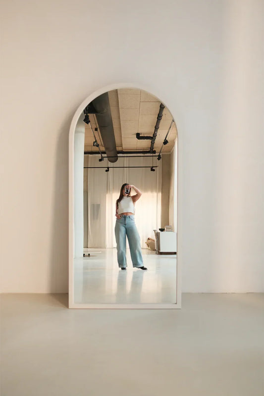 Nova Arched Full Length Mirror – Japandi Wood – Taupe – 200 x 100 cm