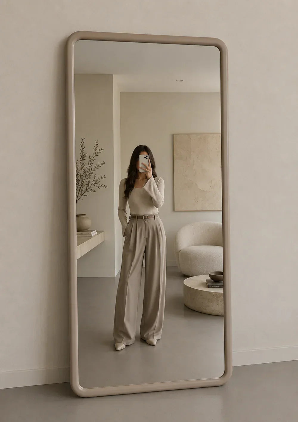 Mia Rectangular Full Length Mirror – Japandi Wood – Taupe – 200 x 100 cm